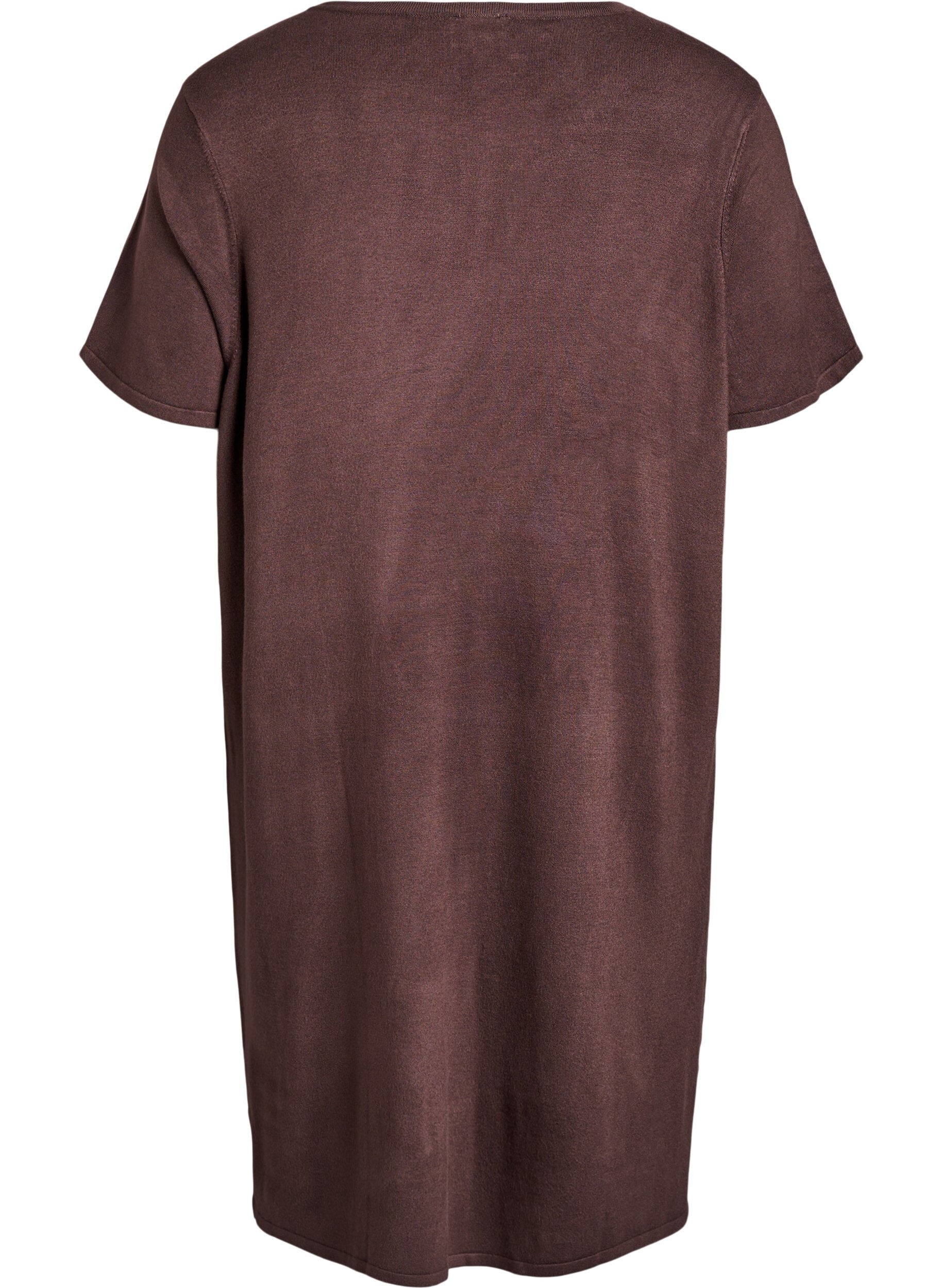 Zizzifashion Knee-length knit dress with short sleeves, Brown, Packshot image number 1