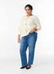 Cable knit cardigan with golden buttons, Vanilla, Model image number 1