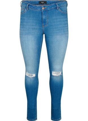 Super slim Sanna jeans with destroy, Blue denim, Packshot image number 0
