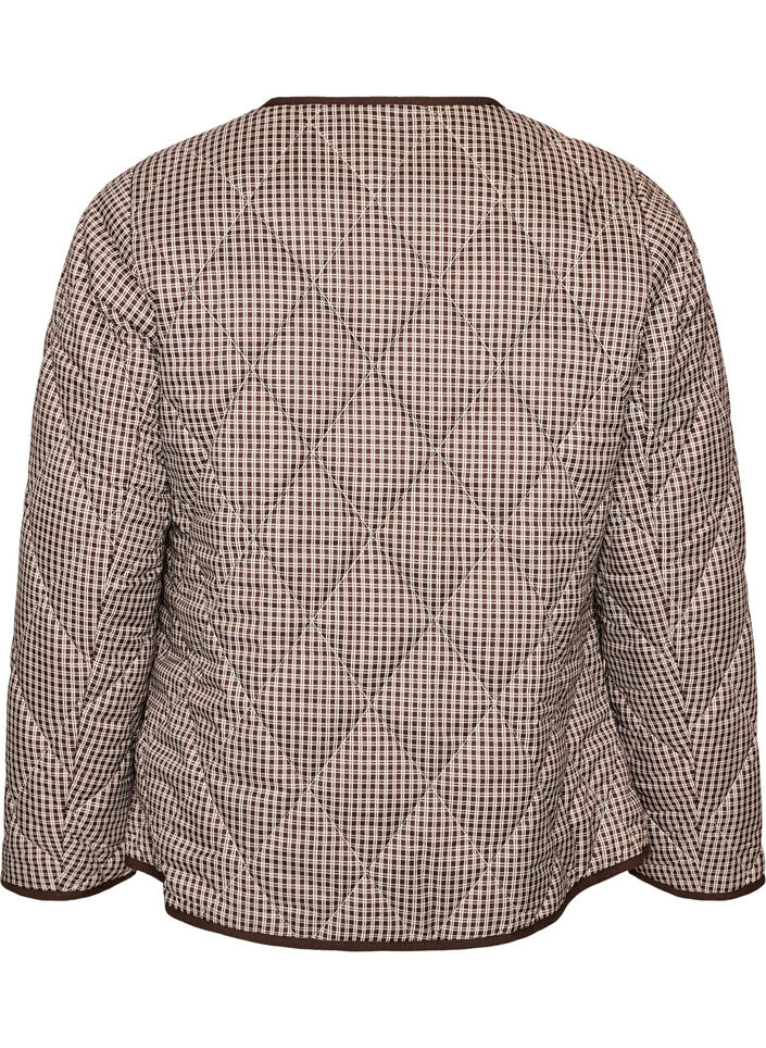 Quilted jacket with small checks and contrast trim, Brown, Packshot image number 1