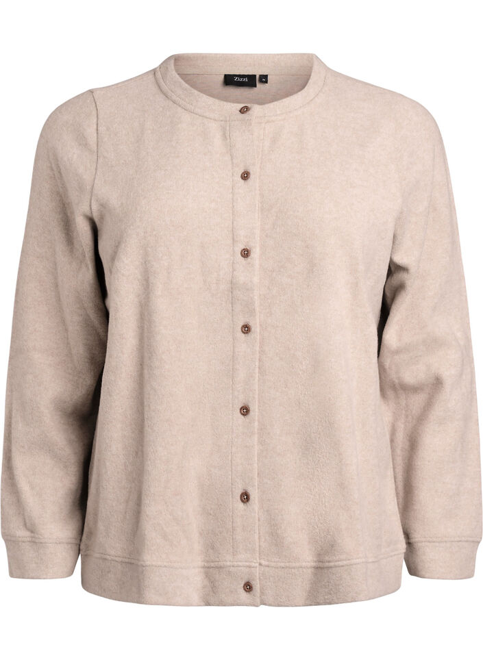 Jersey cardigan with round neck and buttons, Beige, Packshot image number 0