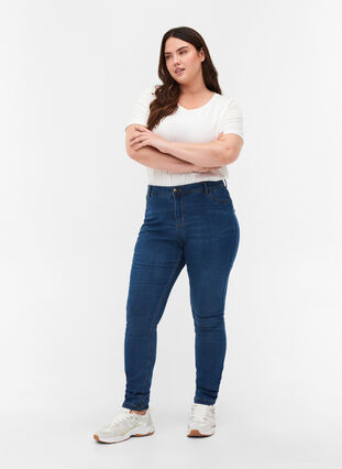 Extra slim fit Amy jeans with a high waist, Blue d. washed, Model image number 0