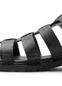 Wide fit leather sandal, Black, Model