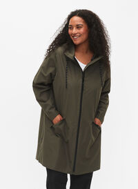 Raincoat with pockets and hood, Grape Leaf, Model