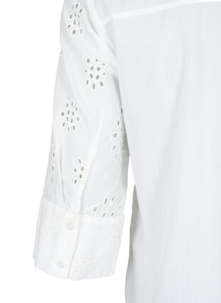 Shirt blouse with embroidery anglaise and 3/4 sleeves, Bright White, Packshot image number 4