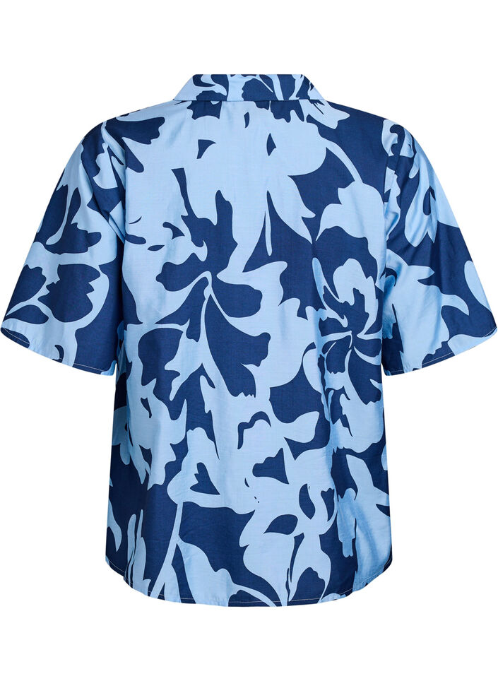 Shirt blouse with print and V-neck, Blue, Packshot image number 1