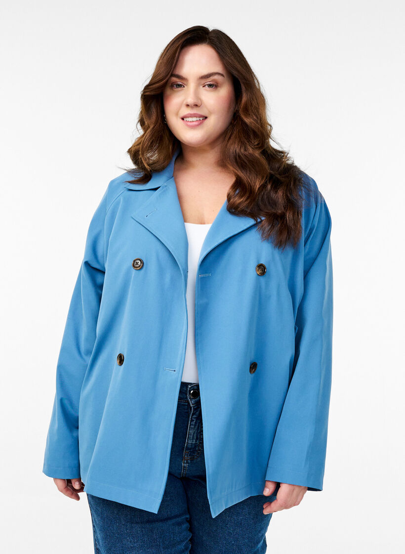 Short trench coat with pockets, Blue, Model image number 0