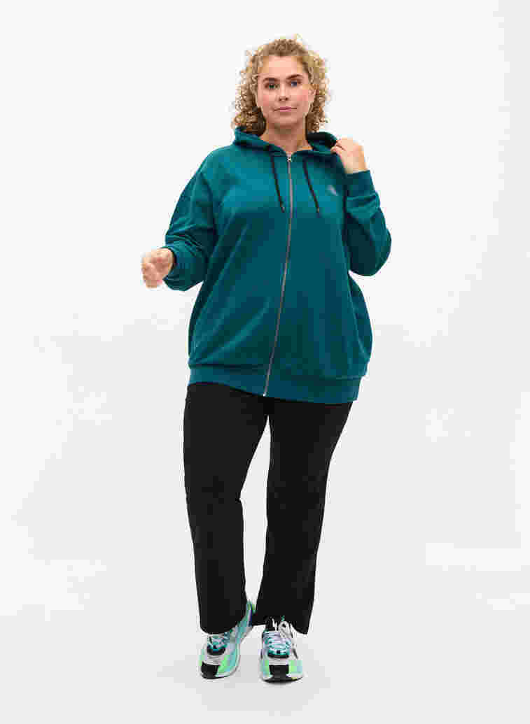 Cardigan with a hood and print, Deep Teal, Model image number 2