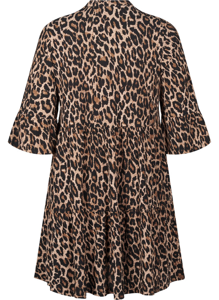 Short A-line dress with leopard print, Brown, Packshot image number 1