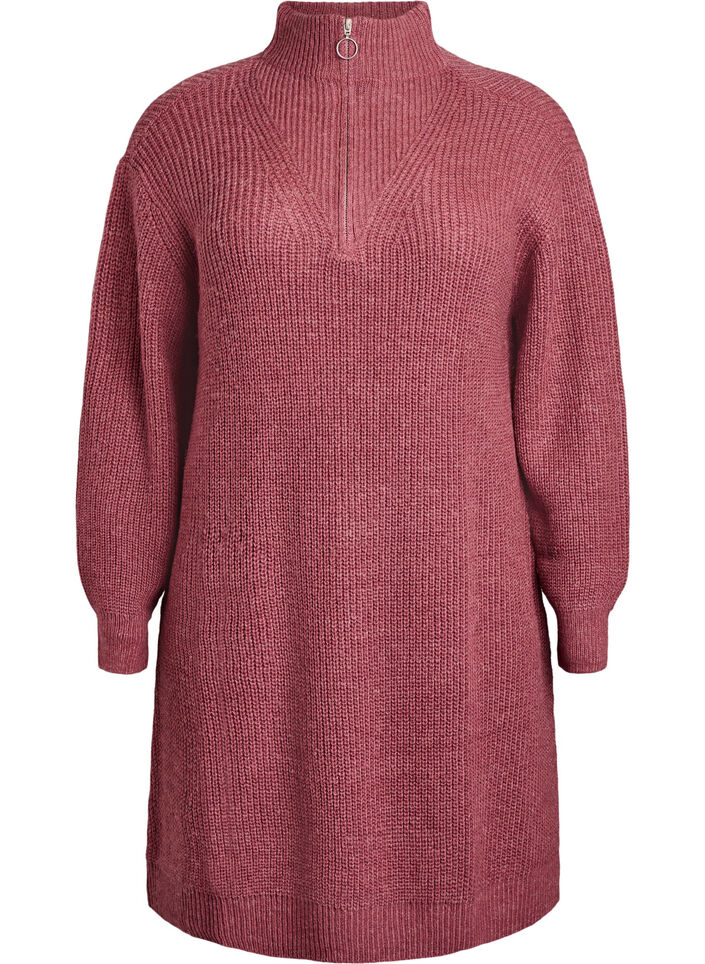 FLASH - Short knit dress with high neck, Rose, Packshot image number 0
