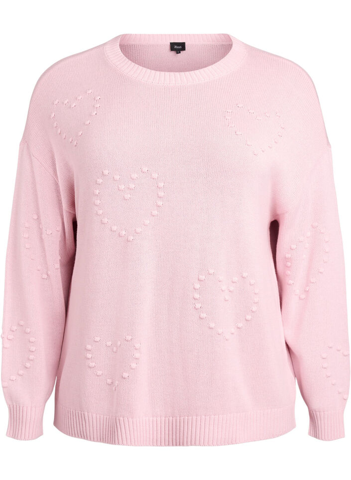 Loose knit blouse with heart pattern, Pink, Packshot image number 0