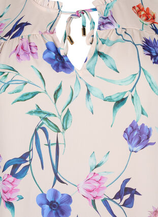 Floral top with tie detail, Buttercream Blue Fl., Packshot image number 2