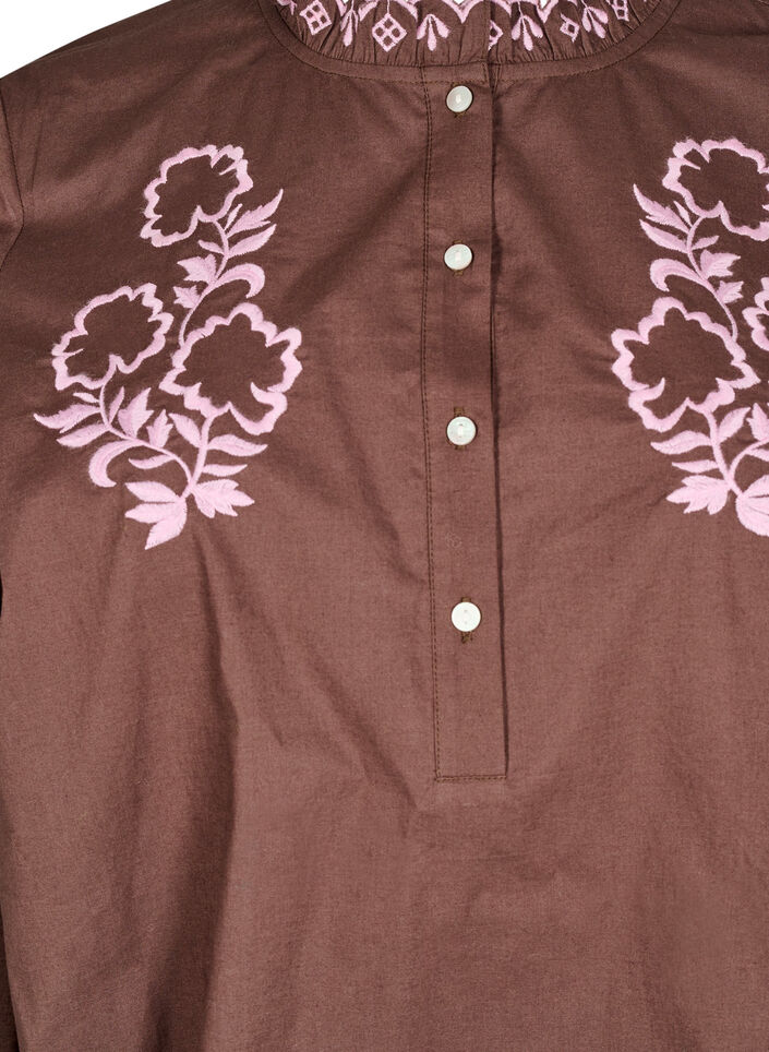 Blouse with embroidery and ruffle details, Brown, Packshot image number 2