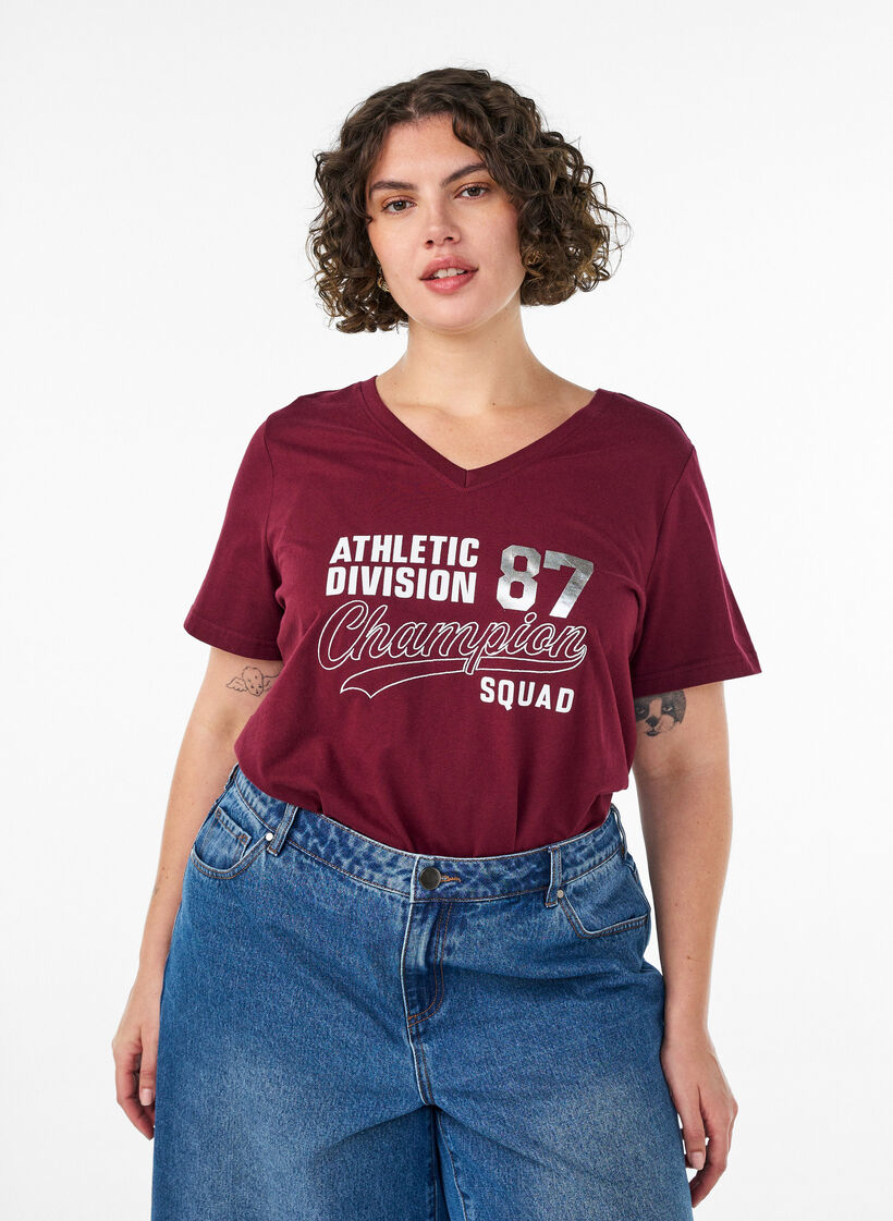 T-shirt in organic cotton with a sporty text print, Red, Model image number 0