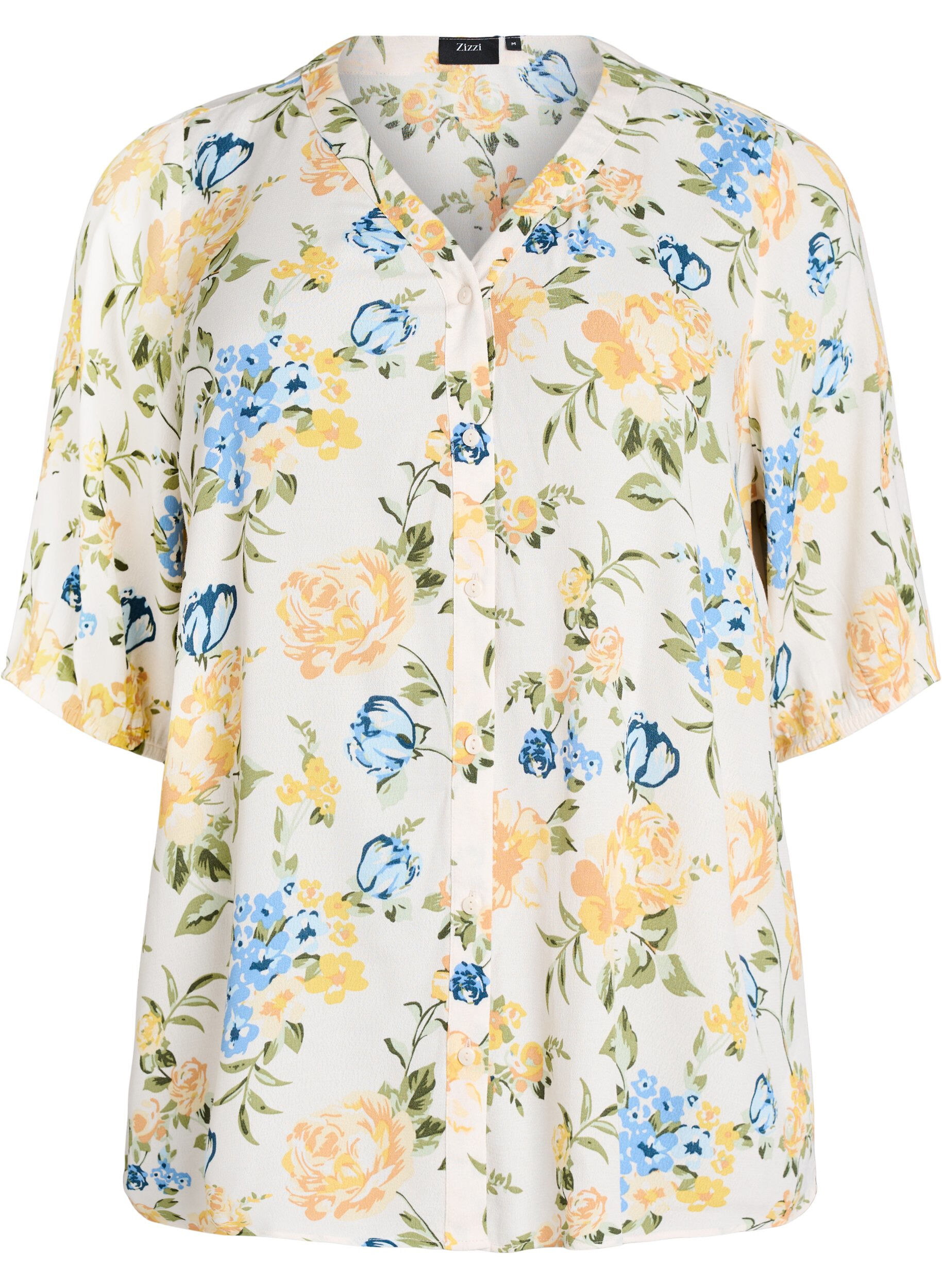 Zizzifashion Viscose blouse with print and button fastening, Vanilla, Packshot image number 0