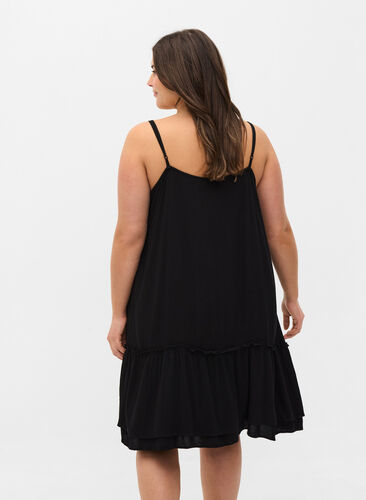 Sleeveless viscose beach dress, Black, Model image number 1