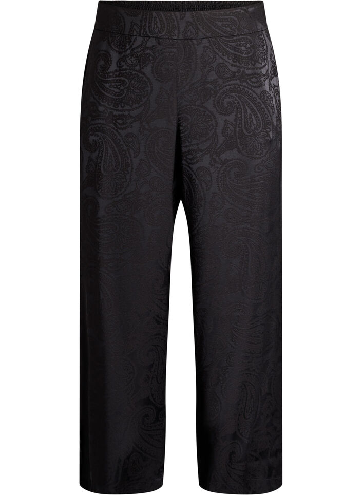 Loose trousers with paisley pattern and high waist, Black, Packshot image number 0