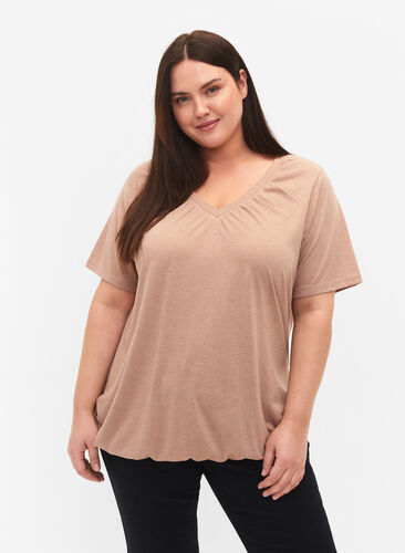 Melange t-shirt with elasticated edge, Natural Mél, Model image number 0