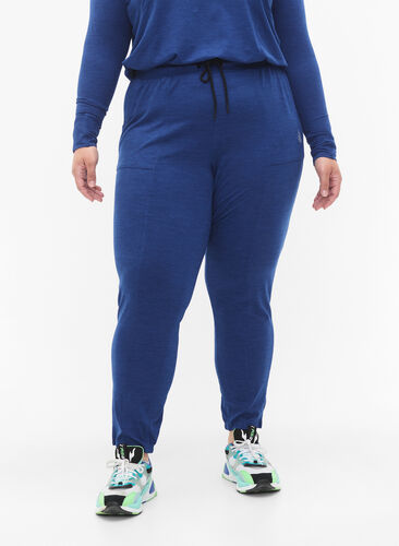 Training pants with pockets and drawstrings, S. Blue / Black Mel., Model image number 2