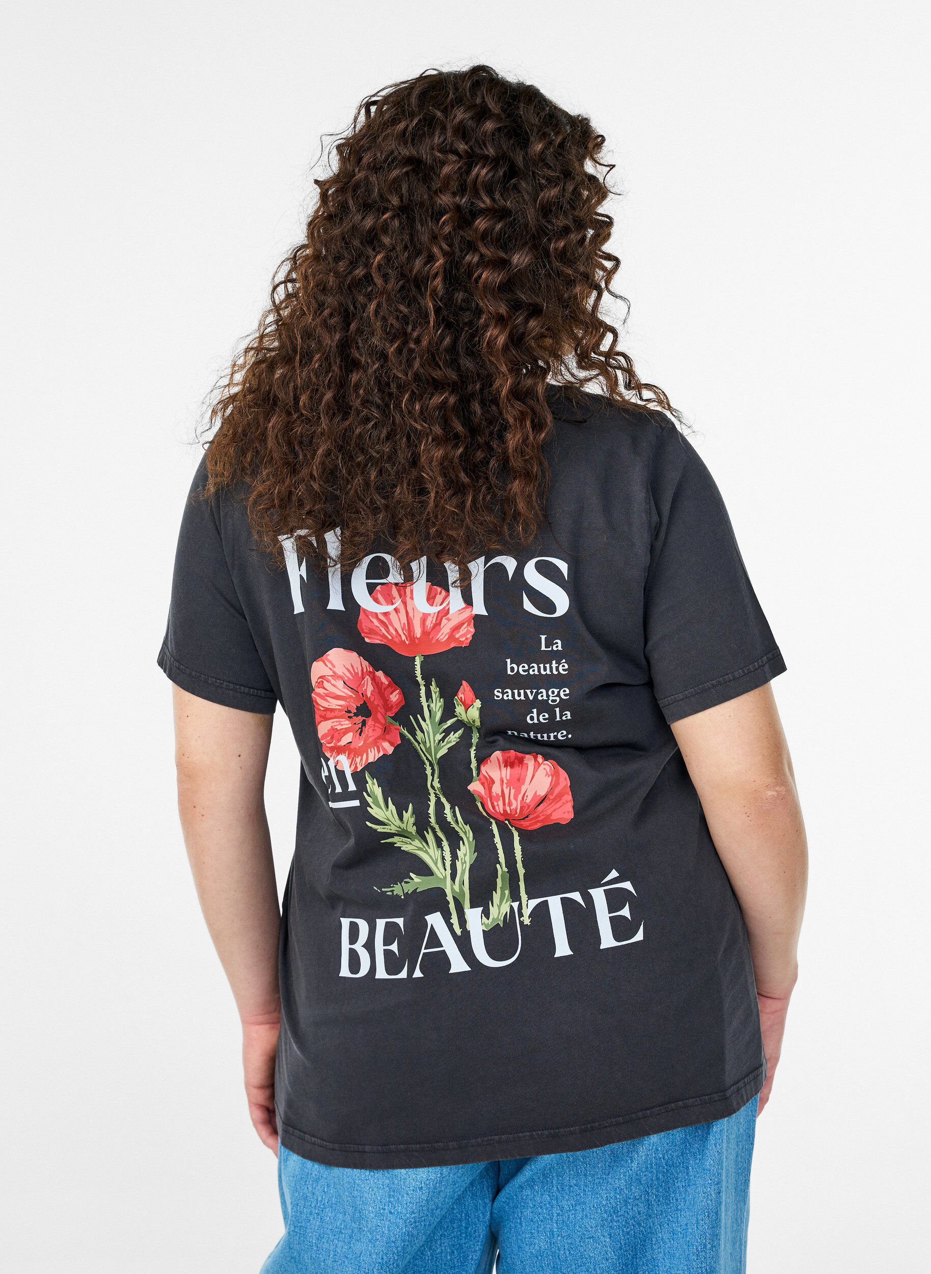 Zizzifashion Cotton T-shirt with front and back print, 9991, Model image number 2