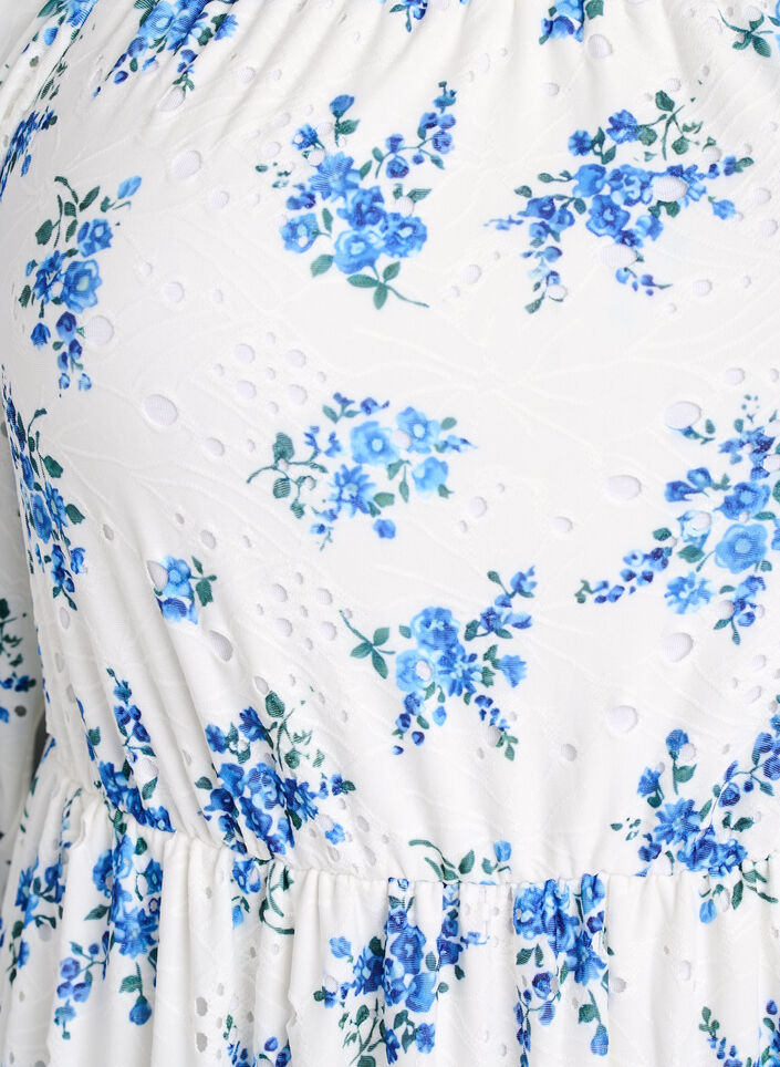 Ankle-length dress with floral print and eyelet embroidery, White, Packshot image number 2