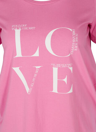 Short-sleeved cotton t-shirt with print, Cyclamen LOVE, Packshot image number 2