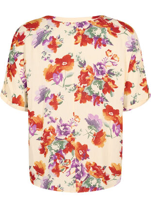 Floral viscose blouse with short sleeves, Buttercream Vintage, Packshot image number 1