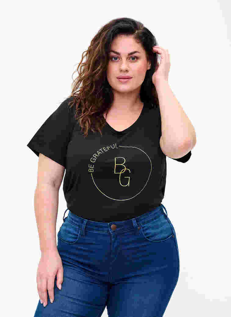 Short sleeve t-shirt with print, Black BG, Model image number 0