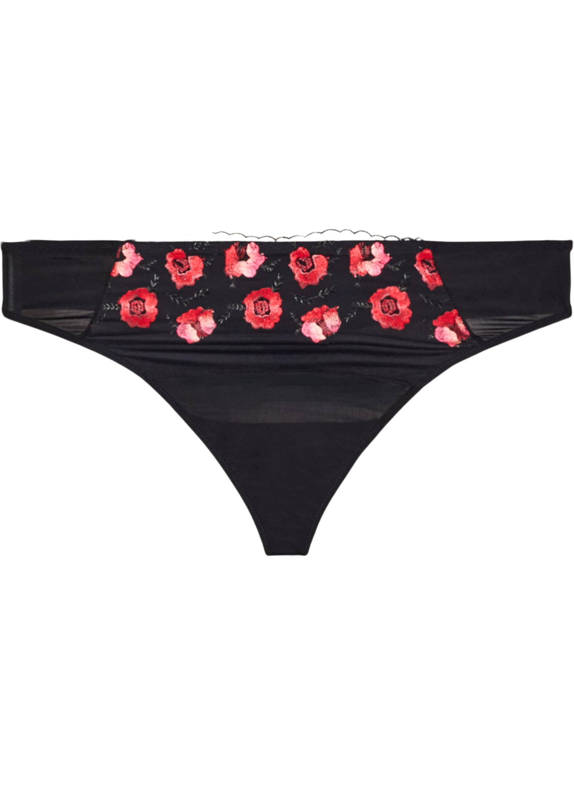 ZizzifashionMicrofibre thong with floral embroidery, Black, Packshot image number 0