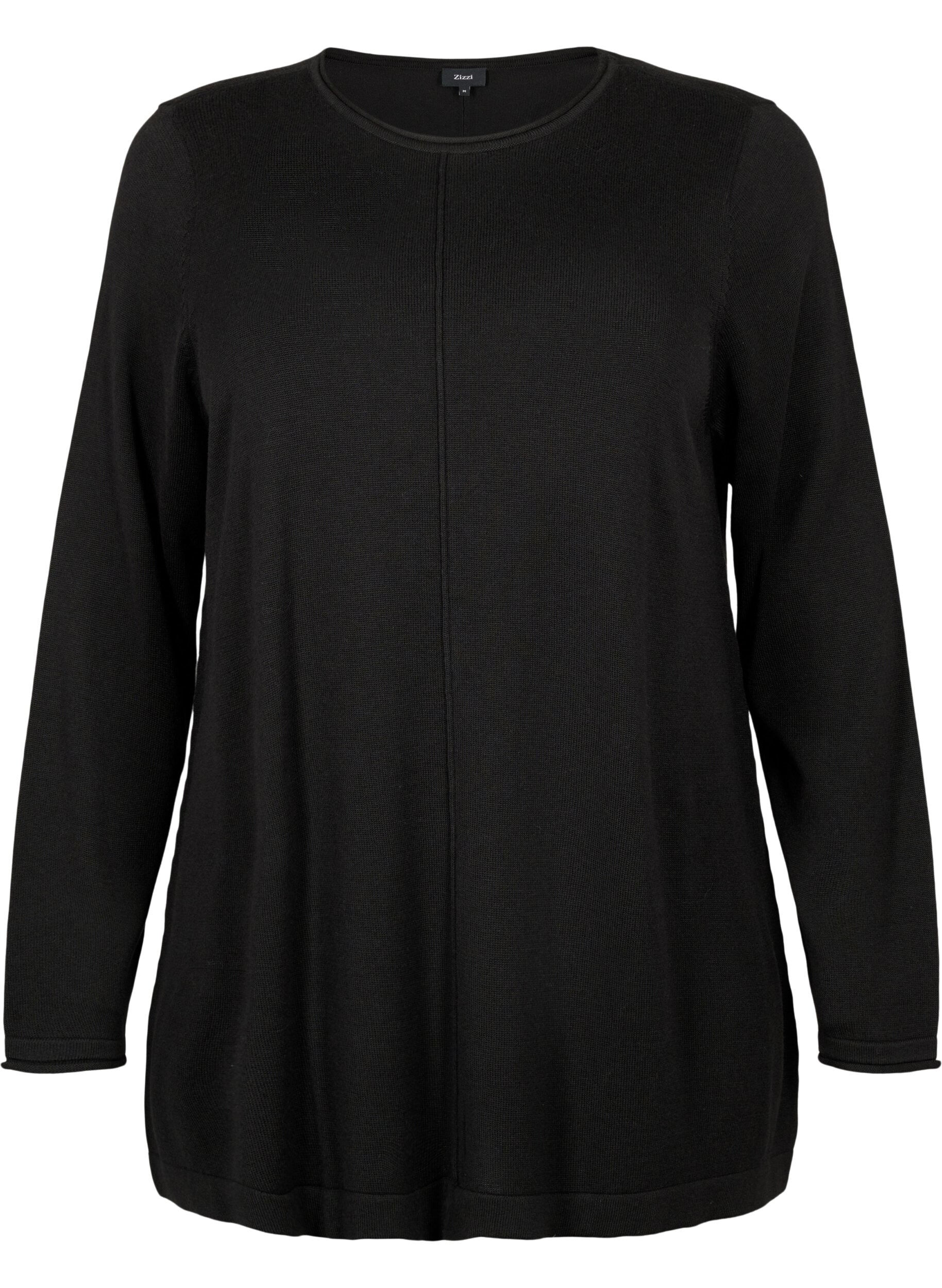 ZizzifashionKnitted blouse in cotton-viscose blend, Black, Packshot image number 0
