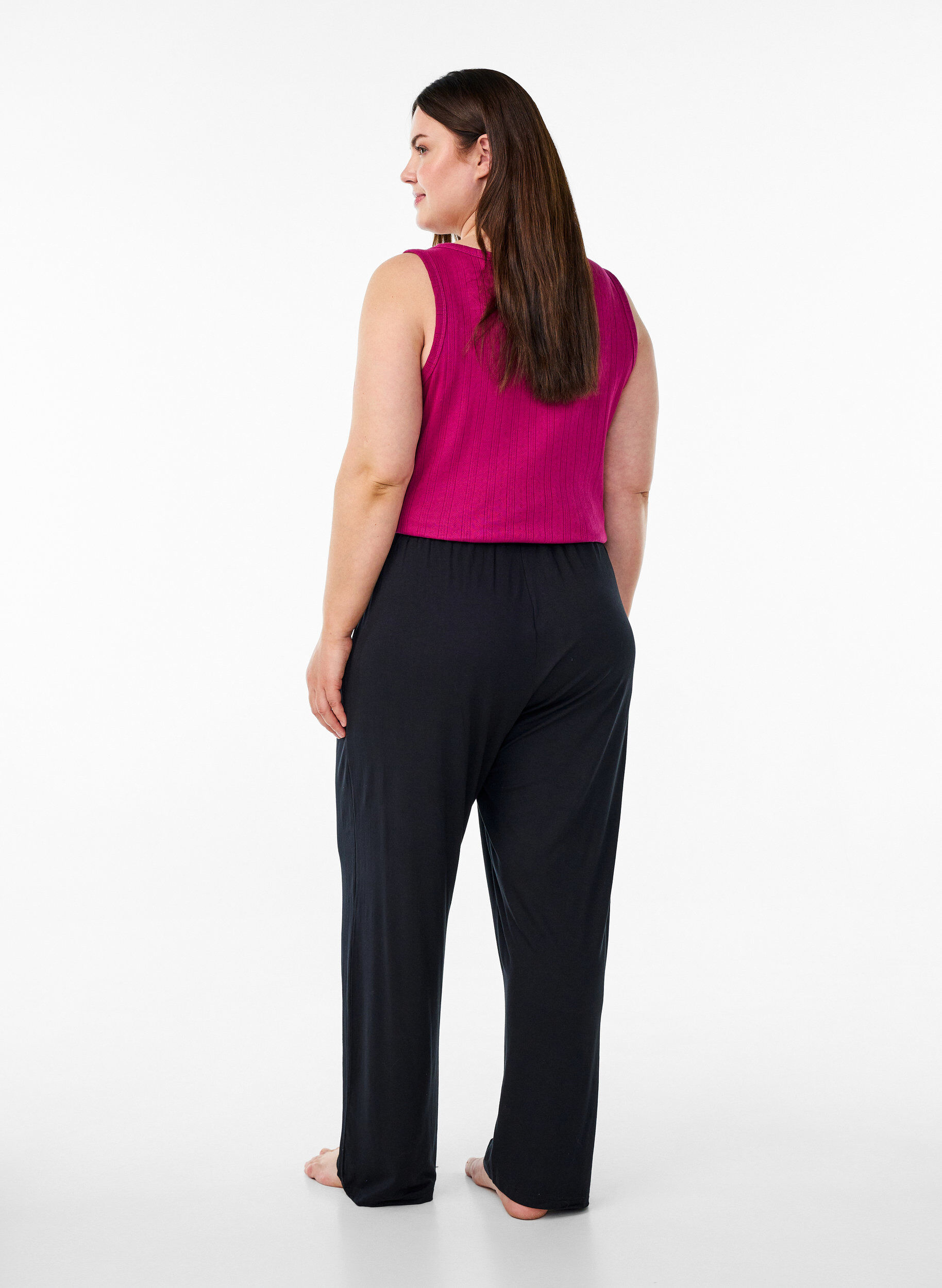 Zizzifashion Loose night trousers in viscose jersey with pockets, Black, Model image number 1