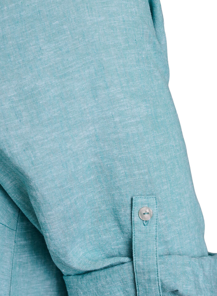 Linen and viscose tunic with A-shape, Blue, Packshot image number 3