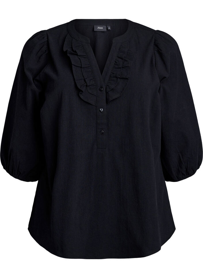 3/4 Sleeve cotton blouse, Black, Packshot image number 0