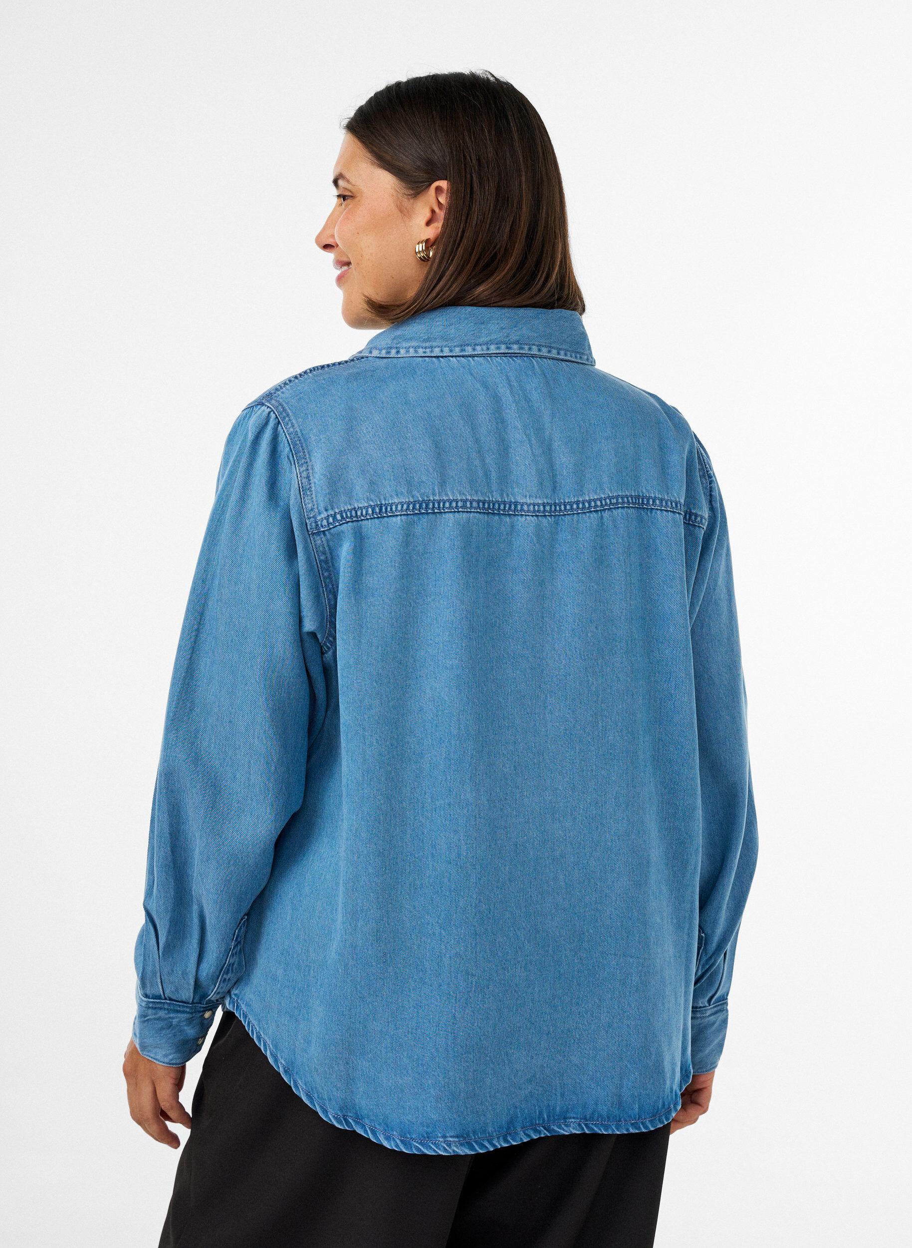 ZizzifashionDenim shirt in lyocell with press studs, Light Blue, Model image number 2