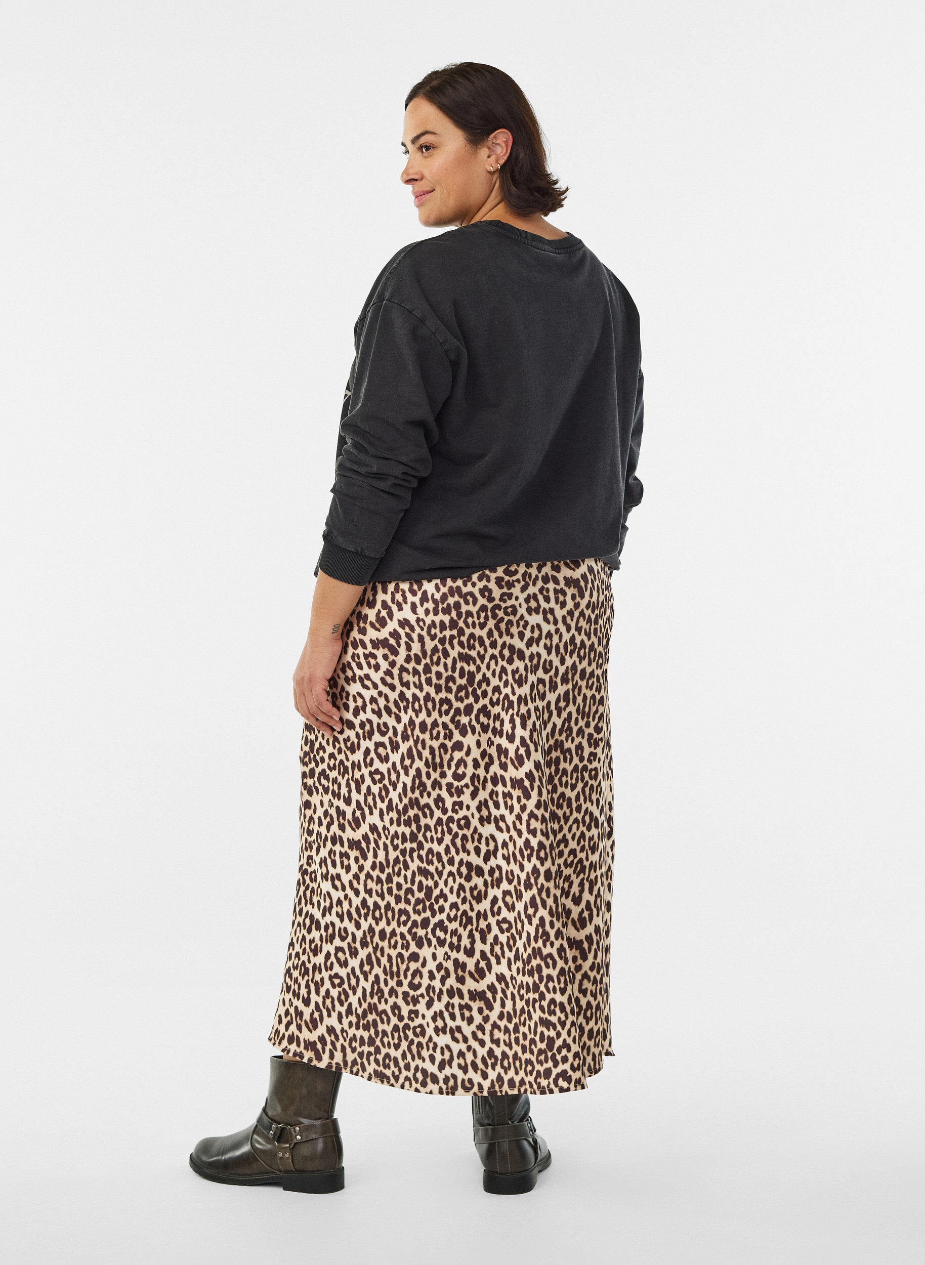 ZizzifashionSatin midi skirt, Brown, Model image number 1