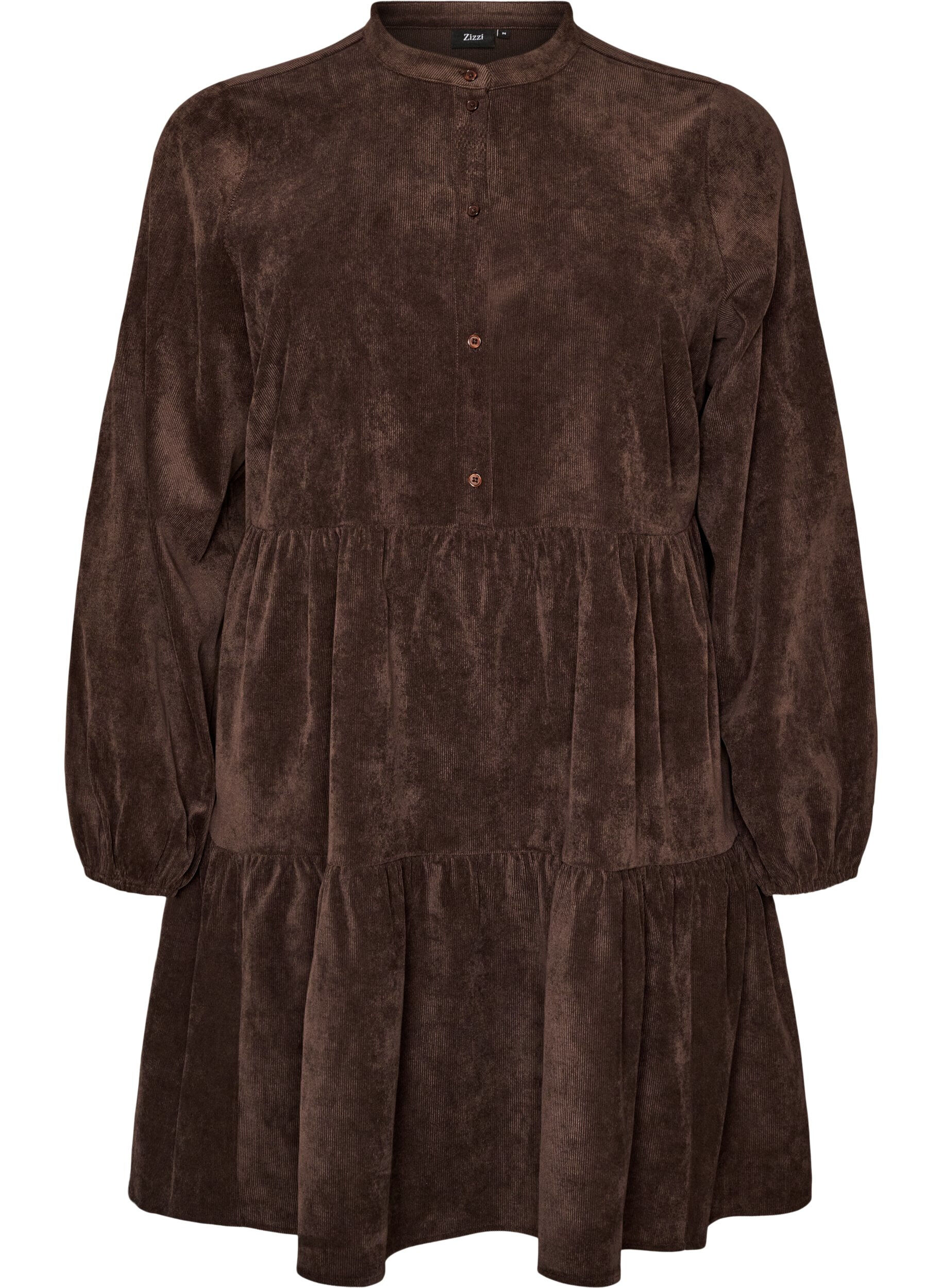 ZizzifashionCorduroy dress with A-line shape and stand collar, Brown, Packshot image number 0