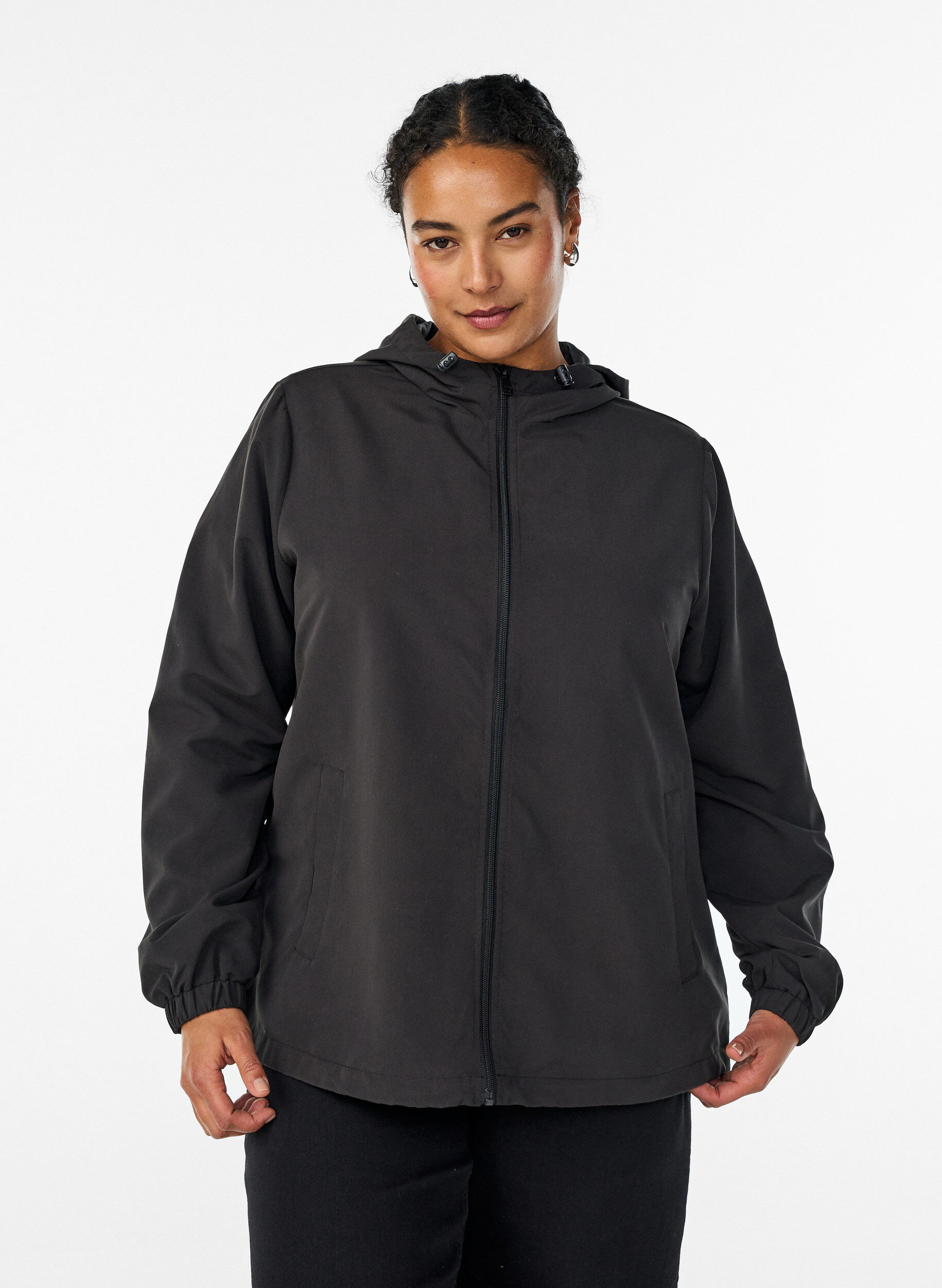 ZizzifashionLightweight jacket with a hood and zipper, Black, Model image number 0