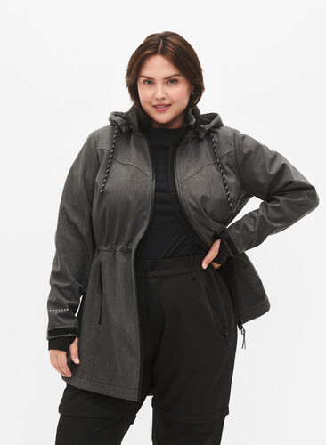 Softshell jacket with detachable hood, Dark Grey Melange, Model image number 0
