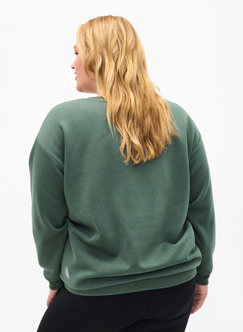 Sweatshirt with terry text, Green, Model image number 2