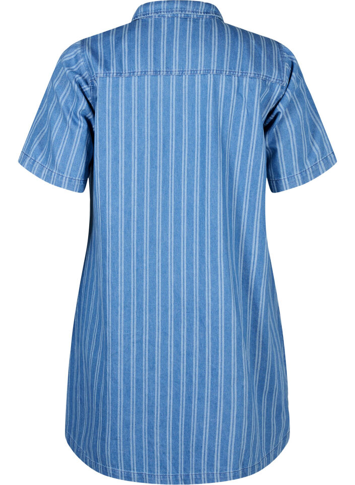 Short denim shirt dress with a striped pattern, Blue, Packshot image number 1