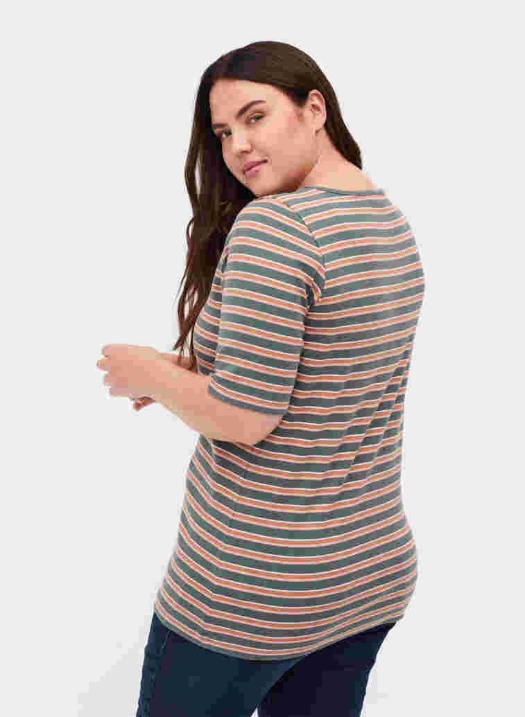 Striped, ribbed cotton t-shirt, Balsam Green Stripe, Model image number 1