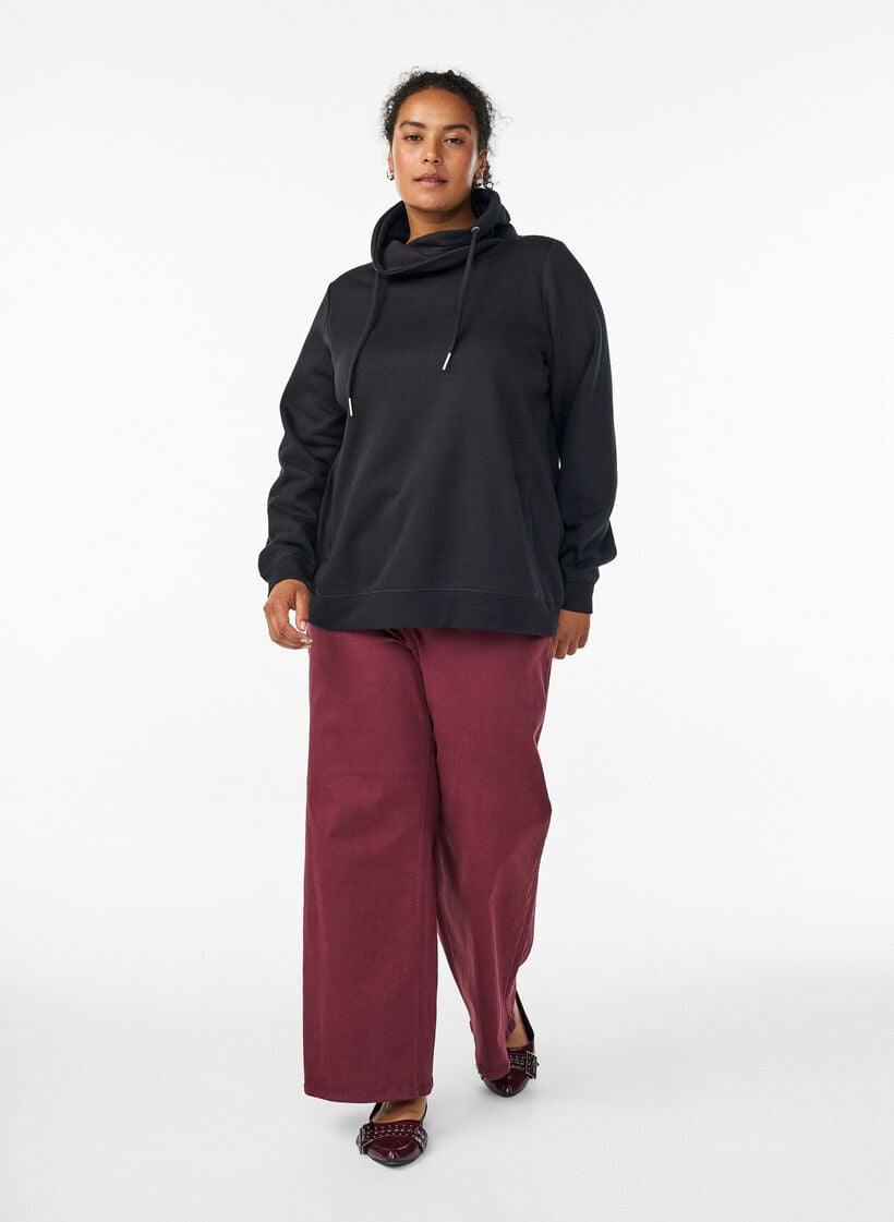 Sweatshirt with high collar and pockets, Black, Model image number 1