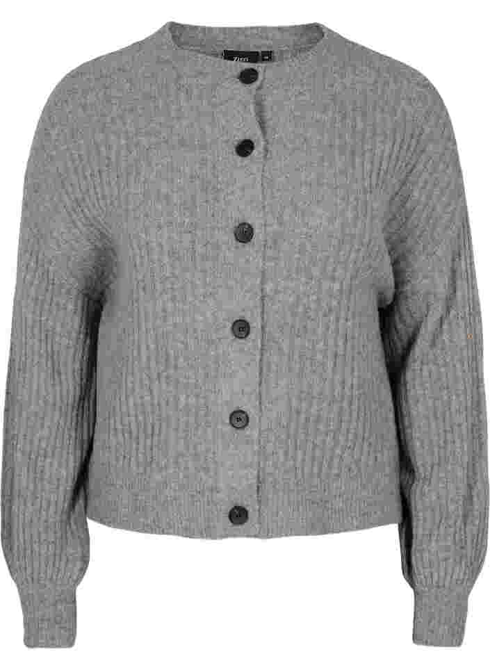 Rib knitted cardigan with buttons, Medium Grey Melange, Packshot image number 0