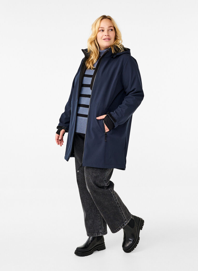Softshell jacket with detachable hood, Blue, Model image number 1
