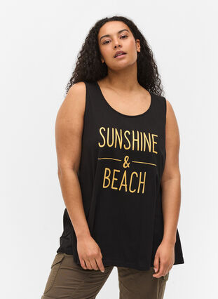 Cotton top with rounded neckline, Black SUNSHINE BEACH, Model image number 0