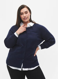 Viscose knit cardigan with buttons, Navy Blazer, Model
