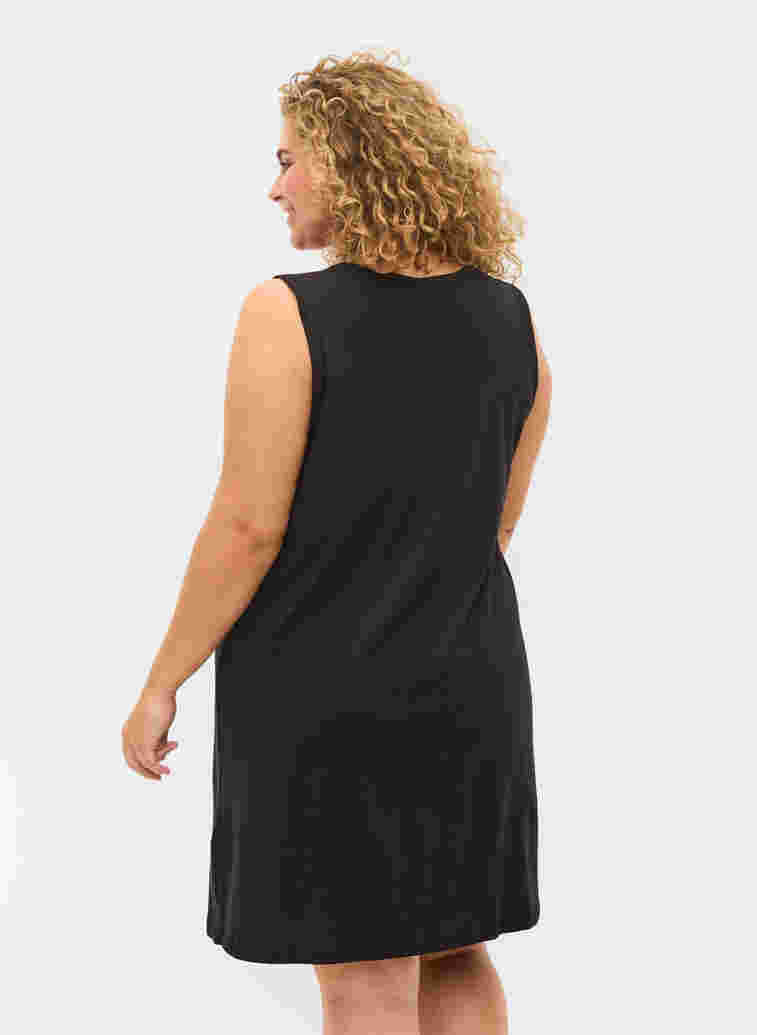 Sleeveless night dress with v-neck and cord detail  , Black, Model image number 1