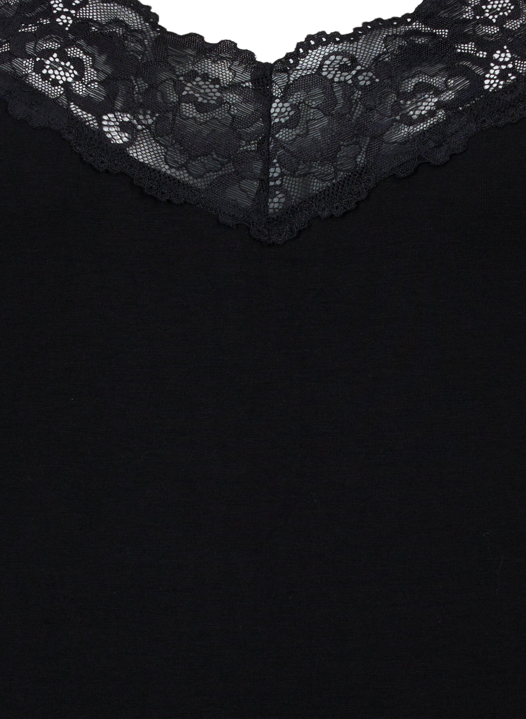 Zizzifashion Viscose top with lace details, Black, Packshot image number 2