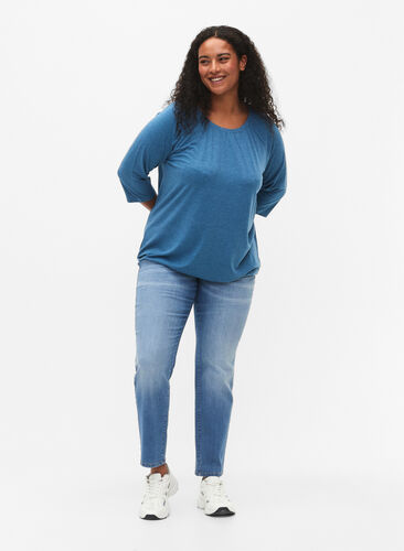 Striped blouse with 3/4 sleeves, Legion Blue Mel., Model image number 2