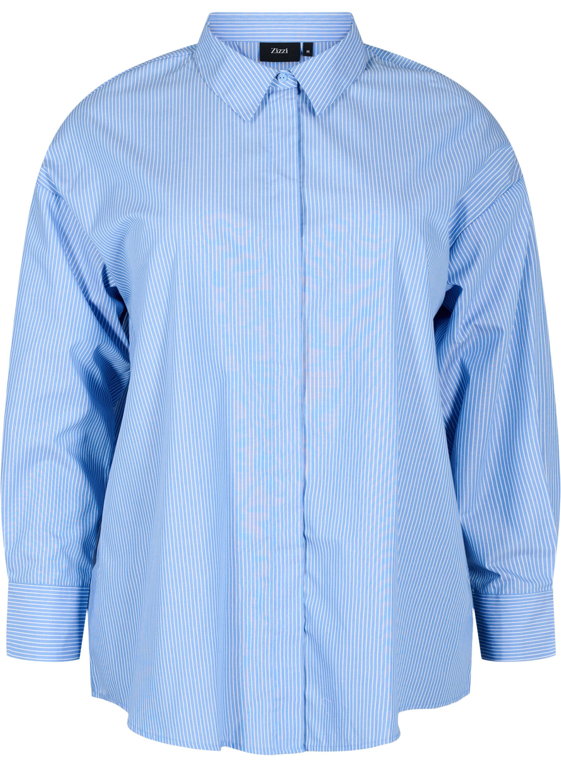 Zizzifashion Loose long-sleeved shirt with stripes, Light Blue, Packshot image number 0